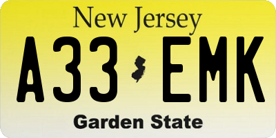 NJ license plate A33EMK