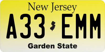 NJ license plate A33EMM