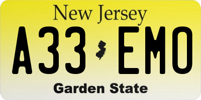 NJ license plate A33EMO