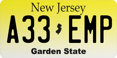 NJ license plate A33EMP