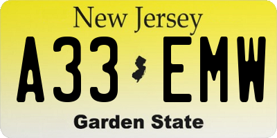 NJ license plate A33EMW