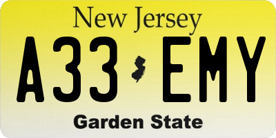 NJ license plate A33EMY