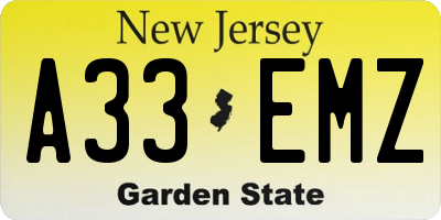 NJ license plate A33EMZ