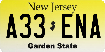 NJ license plate A33ENA