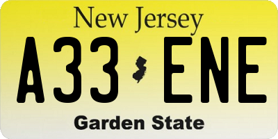 NJ license plate A33ENE