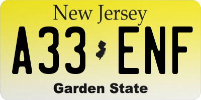 NJ license plate A33ENF