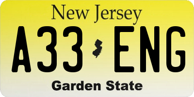 NJ license plate A33ENG