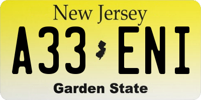 NJ license plate A33ENI