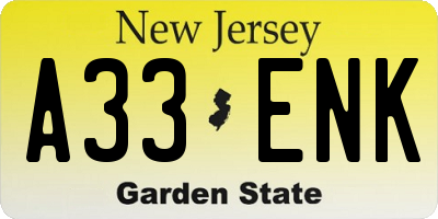 NJ license plate A33ENK
