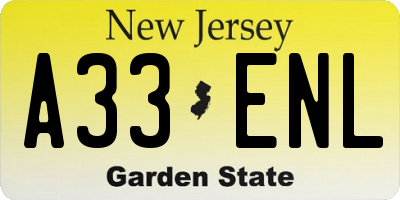 NJ license plate A33ENL