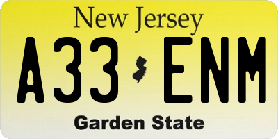 NJ license plate A33ENM