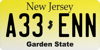 NJ license plate A33ENN