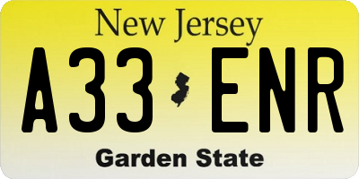 NJ license plate A33ENR