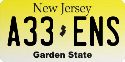 NJ license plate A33ENS