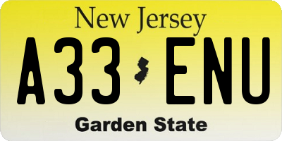 NJ license plate A33ENU