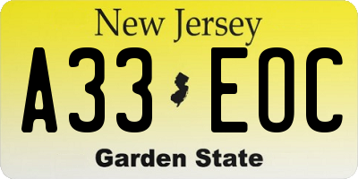 NJ license plate A33EOC