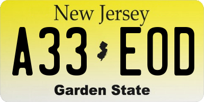 NJ license plate A33EOD