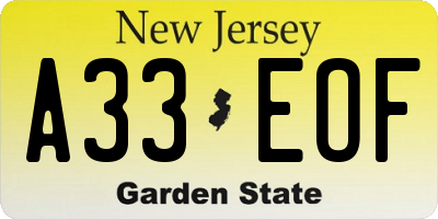 NJ license plate A33EOF