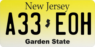 NJ license plate A33EOH