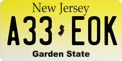 NJ license plate A33EOK