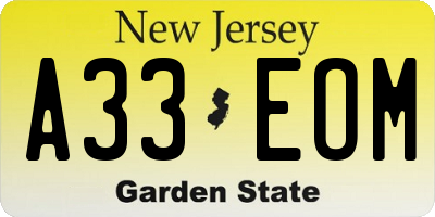 NJ license plate A33EOM