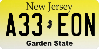 NJ license plate A33EON