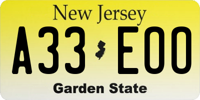 NJ license plate A33EOO