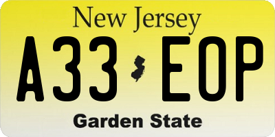 NJ license plate A33EOP