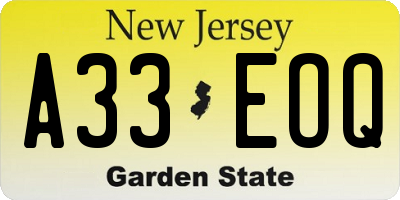 NJ license plate A33EOQ