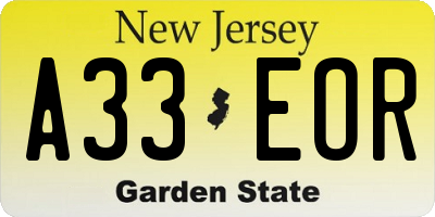 NJ license plate A33EOR