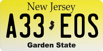 NJ license plate A33EOS