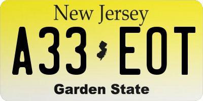 NJ license plate A33EOT