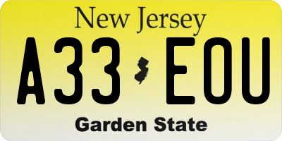 NJ license plate A33EOU