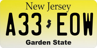 NJ license plate A33EOW