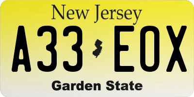 NJ license plate A33EOX