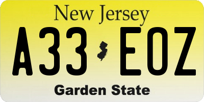 NJ license plate A33EOZ