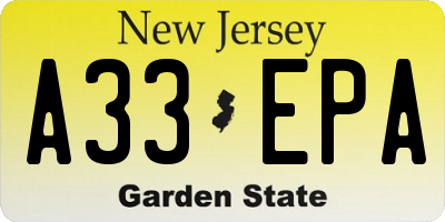 NJ license plate A33EPA