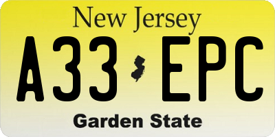 NJ license plate A33EPC