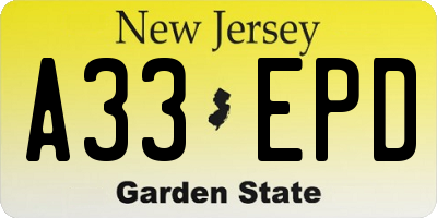 NJ license plate A33EPD
