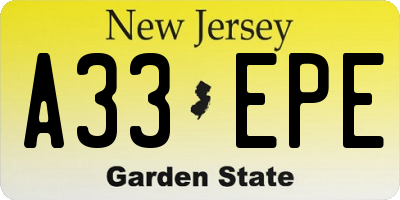 NJ license plate A33EPE