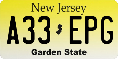 NJ license plate A33EPG