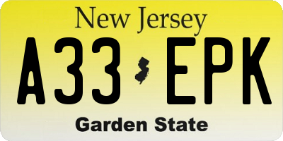 NJ license plate A33EPK