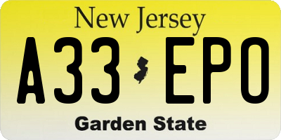 NJ license plate A33EPO