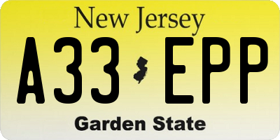 NJ license plate A33EPP