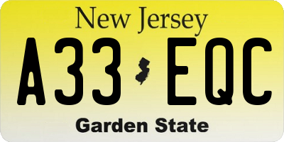 NJ license plate A33EQC