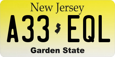 NJ license plate A33EQL