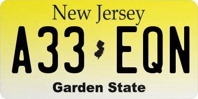 NJ license plate A33EQN