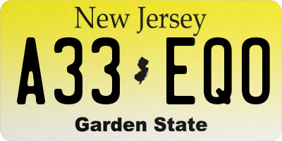 NJ license plate A33EQO
