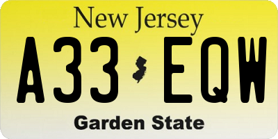 NJ license plate A33EQW