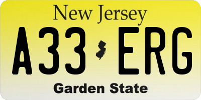 NJ license plate A33ERG